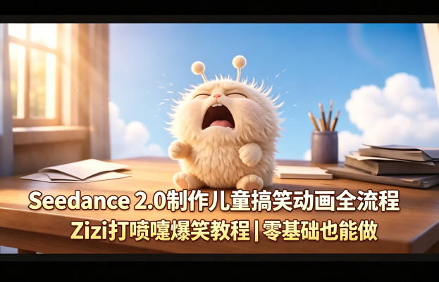 Seedance 2.0制作儿童搞笑动画全流程Zizi打喷嚏爆笑教程｜零基础也能做-九节课