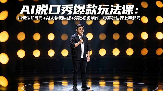（18012期）AI脱口秀爆款玩法课：抖音注册养号+AI人物图生成+爆款视频制作，零基础快速上手起号-九节课