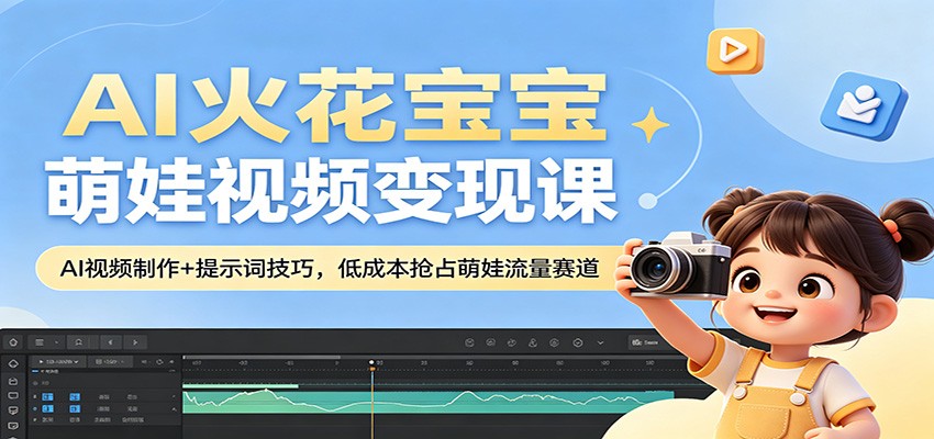 AI火花宝宝萌娃视频变现课：AI视频制作+提示词技巧，低成本抢占萌娃流量赛道-九节课