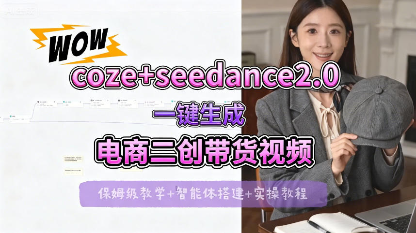 【Coze工作流搭建实操教程】seedance2.0+coze一键生成电商二创带货视频，全流程保姆级教学-九节课