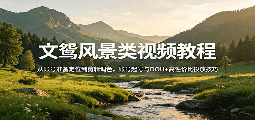 文鸳风景类视频教程：从账号准备定位到剪辑调色，账号起号与DOU+高性价比投放技巧-九节课