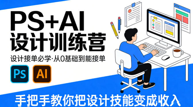 设计接单必学，PS+AI设计训练营，从0基础到能接单，手把手教你把设计技能变成收入-九节课