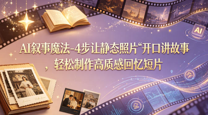 AI叙事魔法-4步让静态照片“开口讲故事”，轻松制作高质感回忆短片-九节课