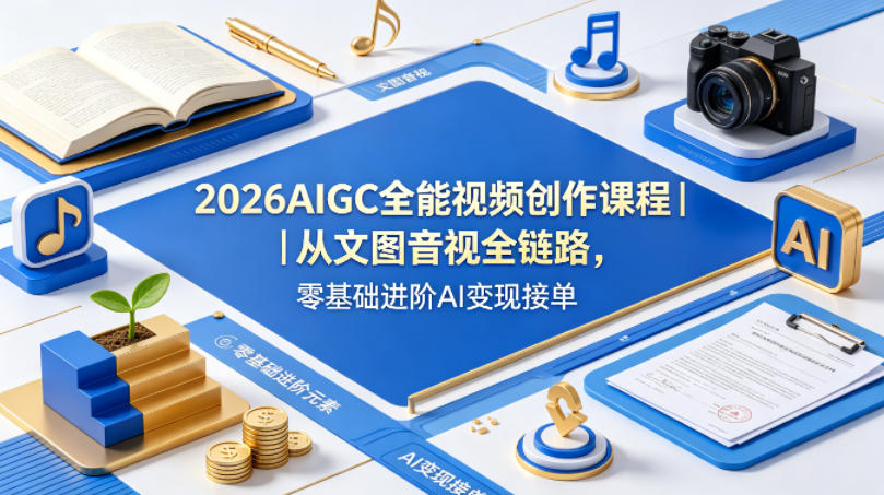 2026AIGC全能视频创作课程｜从文图音视全链路，零基础进阶AI变现接单-九节课