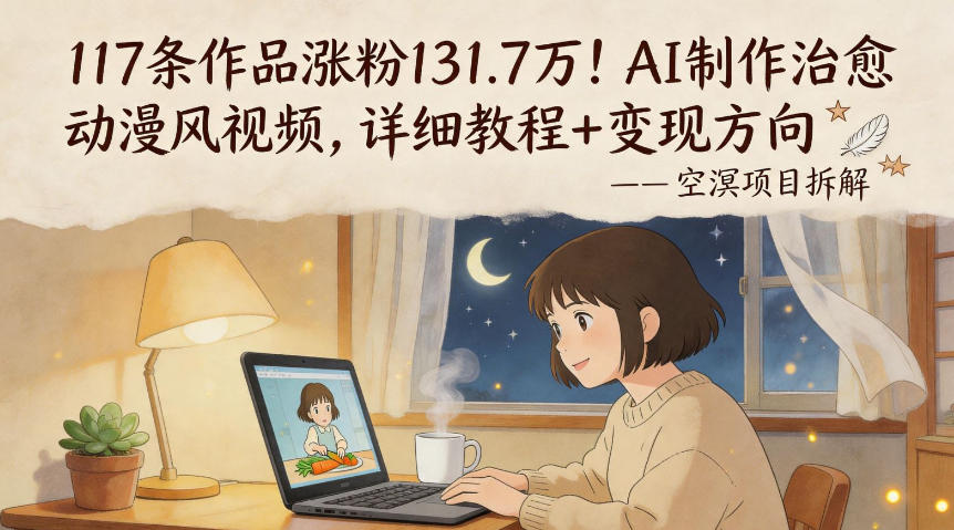 117条作品涨粉131.7W！AI制作治愈动漫风视频，详细教程+变现方向-九节课