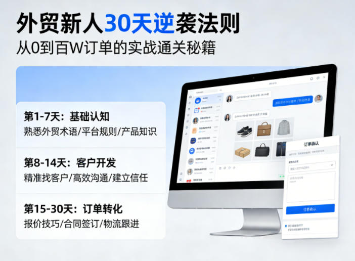 外贸新人30天逆袭法则，教你从0到百W订单的实战通关秘籍-九节课