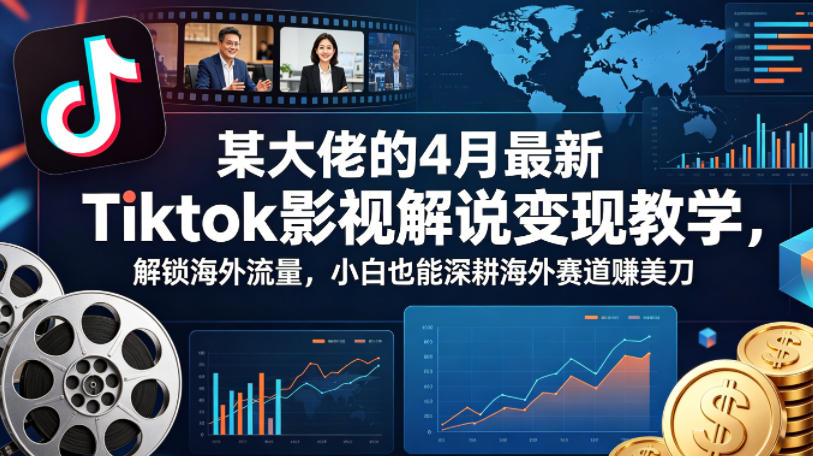 某大佬的4月最新Tiktok影视解说变现教学，解锁海外流量，小白也能深耕海外赛道賺美刀-九节课