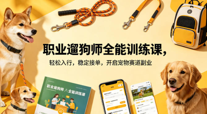 职业遛狗师全能训练课，轻松入行，稳定接单，开启宠物赛道副业-九节课
