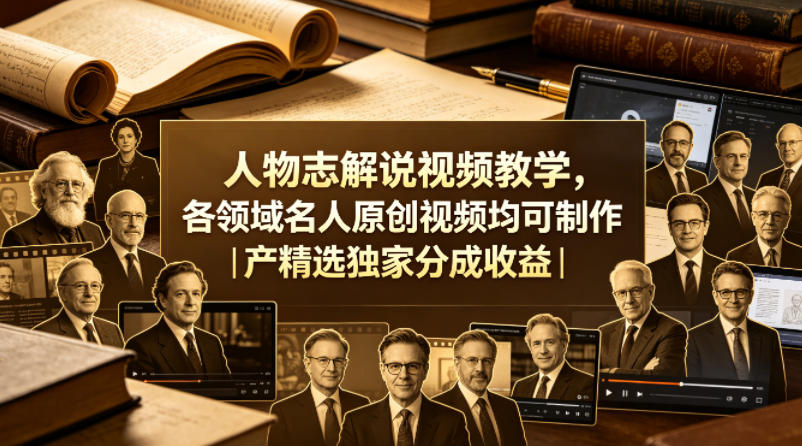 人物志解说视频教学，各领域名人原创视频均可制作丨精选独家分成收益-九节课