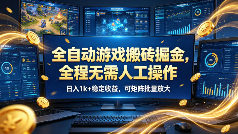 全自动游戏搬砖掘金，全程无需人工操作，日入1k+稳定收益，可矩阵批量放大【揭秘】-九节课