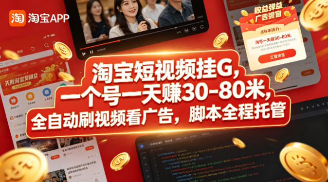 淘宝短视频挂G，一个号一天 賺30-80米，全自动刷视频看广告，脚本全程托管【揭秘】-九节课
