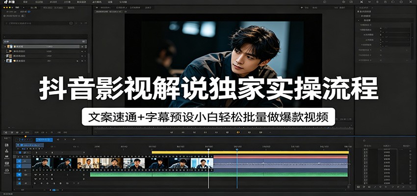 抖音影视解说独家实操流程，文案速通+字幕预设小白轻松批量做爆款视频-九节课