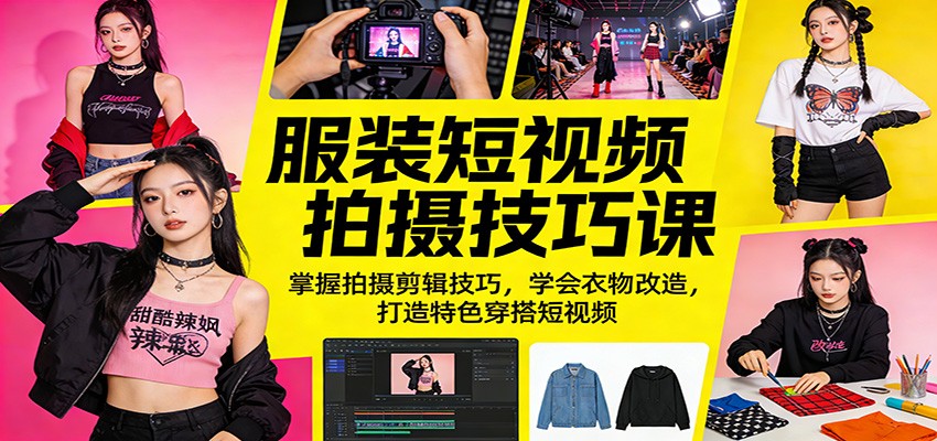 服装短视频拍摄技巧课：掌握拍摄剪辑技巧，学会衣物改造，打造特色穿搭短视频-九节课