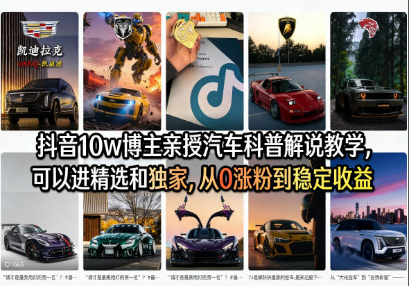 抖音10w博主亲授汽车科普解说教学，可以进精选和独家，从0涨粉到稳定收益（详细视频课程+1T素材）-九节课