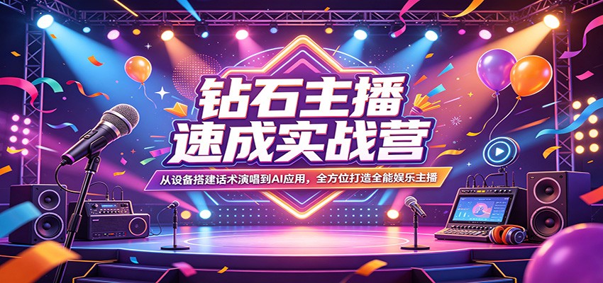钻石主播速成实战营:从设备搭建话术演唱到AI应用,全方位打造全能娱乐主播-九节课
