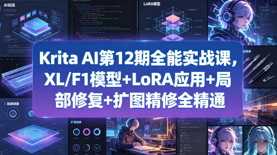 Krita AI第12期全能实战课，XL/F1模型+LoRA应用+局部修复+扩图精修全精通-九节课