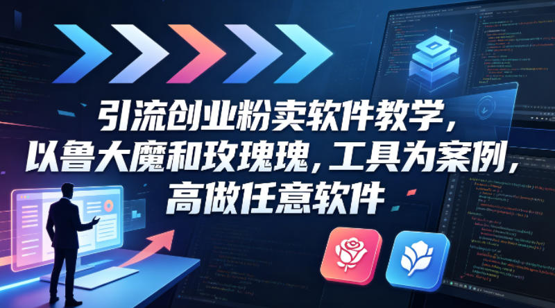 引流创业粉卖软件教学，以鲁大魔和玫瑰工具为案例，可做任意软件-九节课