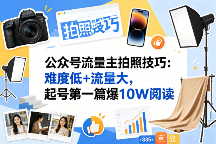 公众号流量主之拍照技巧赛道，难度低+流量大，起号第一篇就爆了10w阅读-九节课