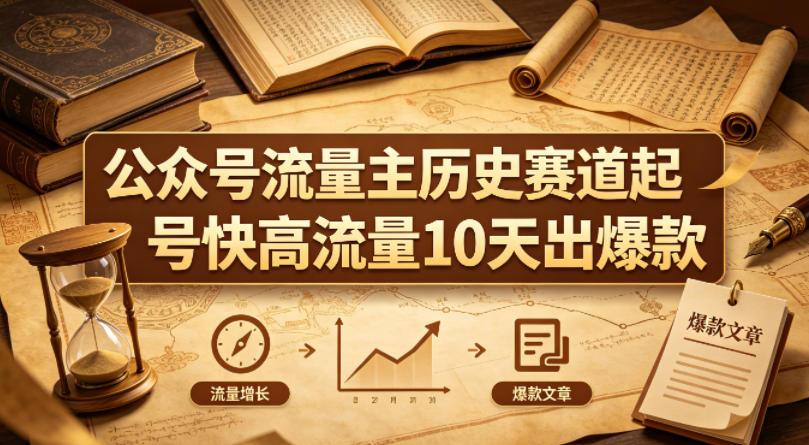 公众号流量主之历史赛道，起号快+高流量，10天就能出爆款！-九节课