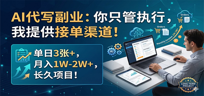 AI代写副业：你只管执行，我提供接单渠道！单日3张+，月入1W-2W+，长久项目-九节课