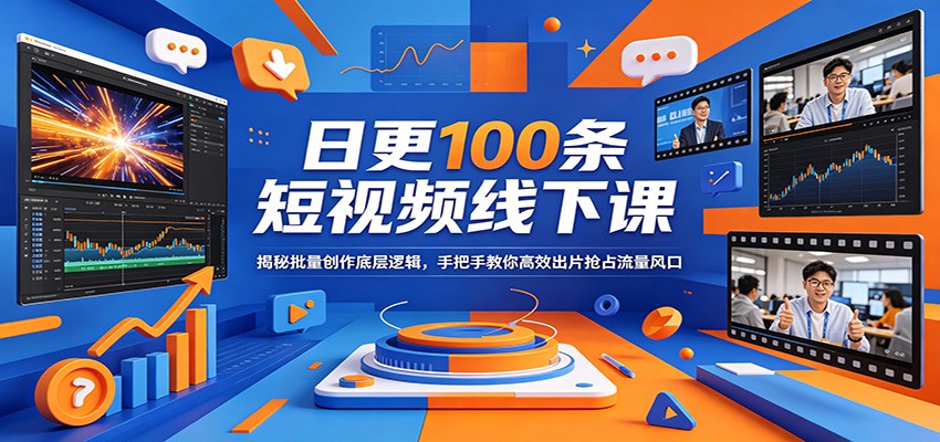 日更100条短视频线下课：揭秘批量创作底层逻辑，手把手教你高效出片抢占流量风口-九节课