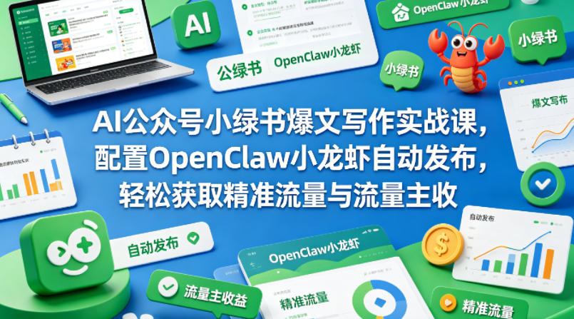 AI公众号小绿书爆文写作实战课，配置OpenClaw小龙虾自动发布，轻松获取精准流量与流量主收益-九节课
