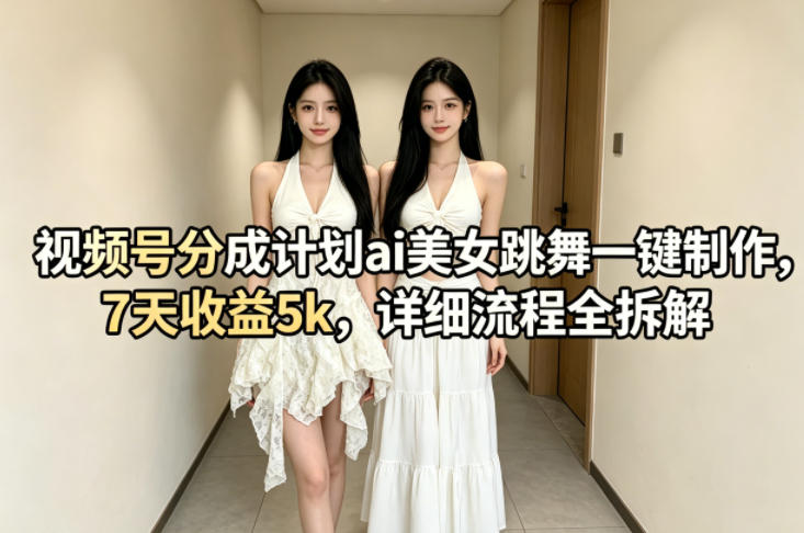 视频号分成计划ai美女跳舞一键制作，7天收益5k，详细流程全拆解-九节课