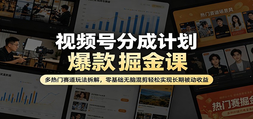 视频号分成计划爆款掘金课：多热门赛道玩法拆解，零基础无脑混剪轻松实现长期被动收益-九节课