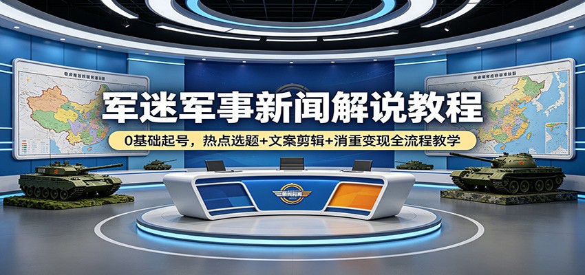 军迷军事新闻解说教程：0基础起号，热点选题+文案剪辑+消重变现全流程教学-九节课