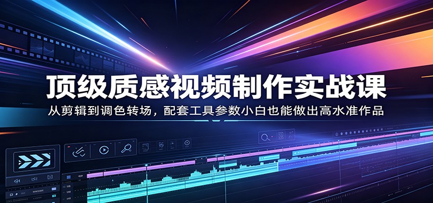顶级质感视频制作实战课：从剪辑到调色转场，配套工具参数小白也能做出高水准作品-九节课