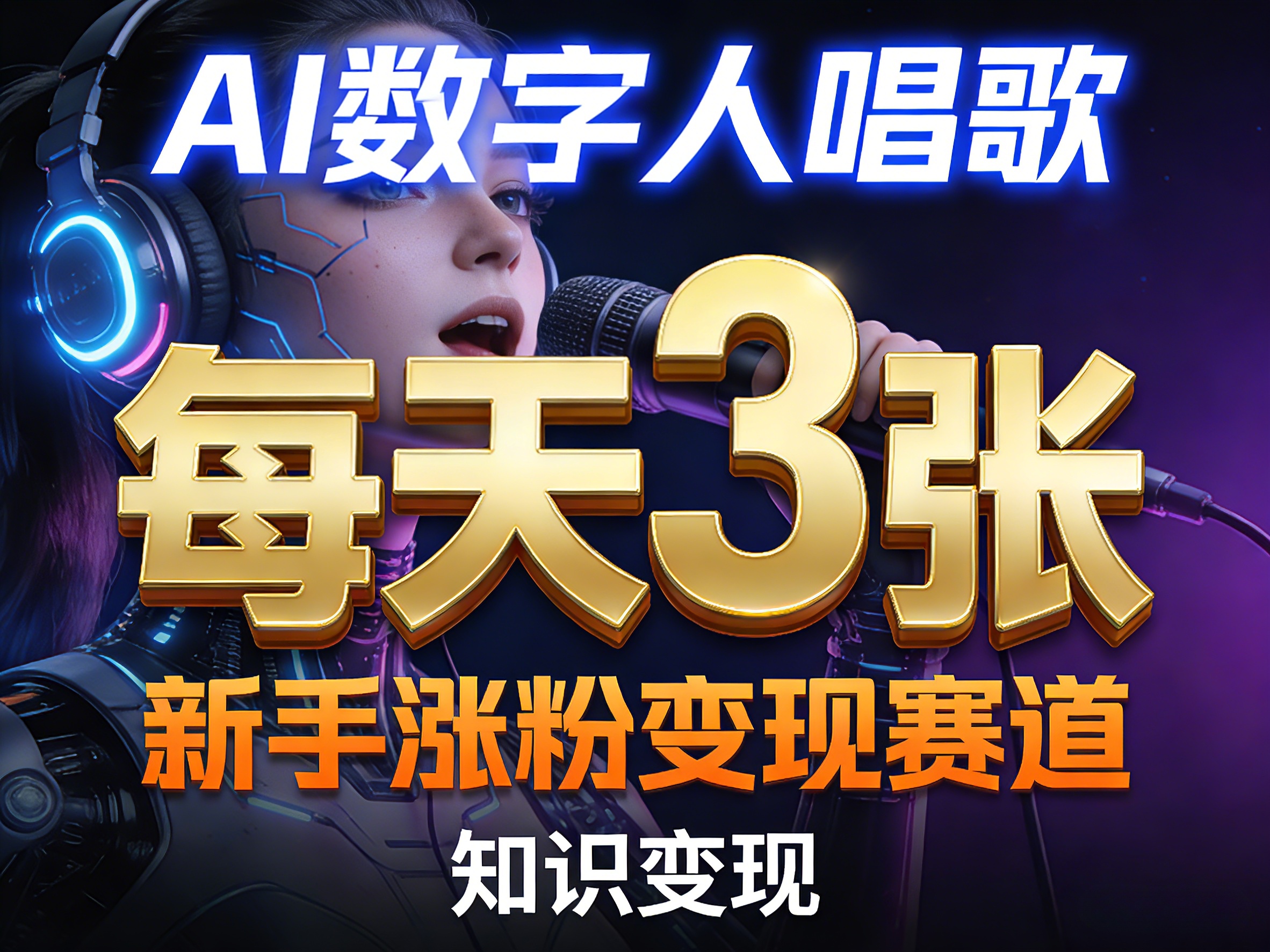 AI数字人唱歌，新手涨粉变现赛道，每天3张和知识付费，副业必备-九节课