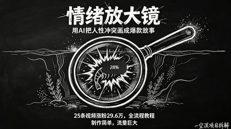 AI制作“情绪放大镜“视频，25条视频涨粉29.6W粉，流量巨大，制作简单，全流程教程-九节课