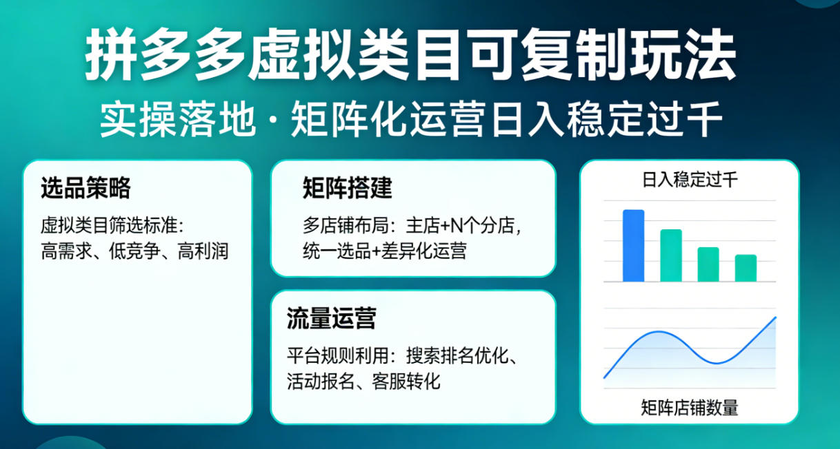 拼多多虚拟类目可复制玩法，实操落地，矩阵化日入稳定过千【揭秘】-九节课