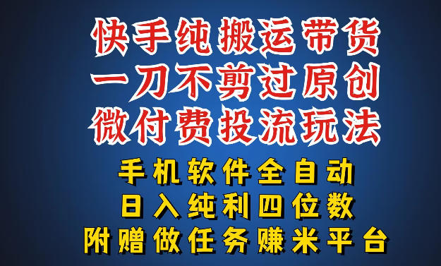 最新黑科技快手搬运带货方法，手机就能操作，轻松带你日入四位数【揭秘】-九节课