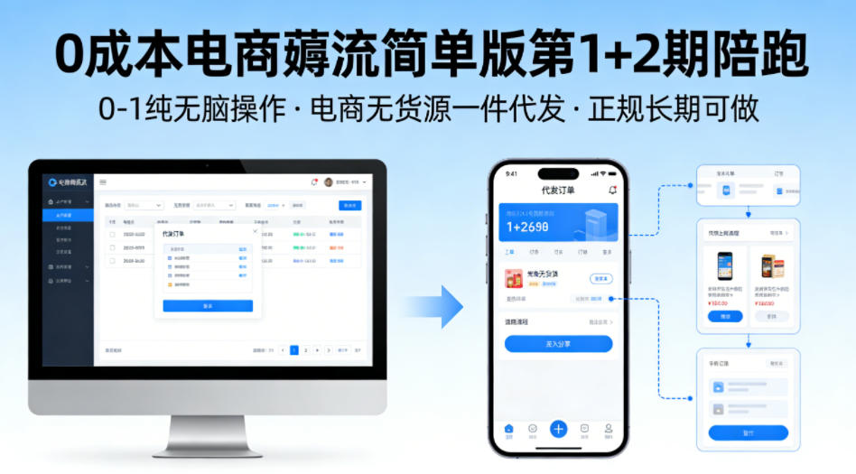 0成本电商薅流简单版第1+2期陪跑，0-1纯无脑操作，电商无货源一件代发，正规长期可做-九节课