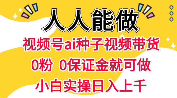 视频号AI种子带货，0粉0保证金就可做，人人能做，实操日入1k+-九节课