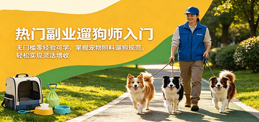 热门副业遛狗师入门，无门槛零经验可学，掌握宠物照料遛狗规范，轻松实现灵活增收-九节课