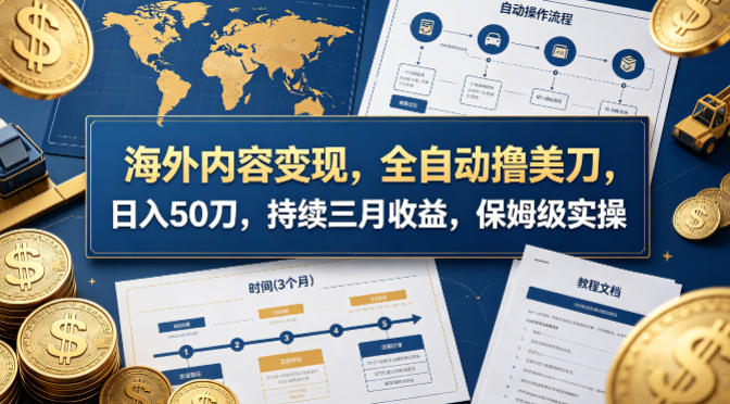 海外内容变现，全自动撸美刀，日入50刀，持续三月收益，保姆级实操【揭秘】-九节课
