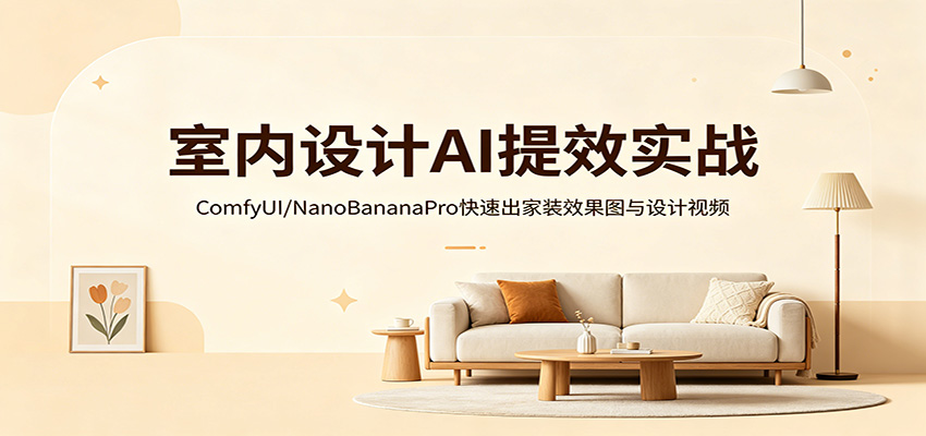 室内设计AI提效实战：ComfyUI/NanoBananaPro快速出家装效果图与设计视频-九节课
