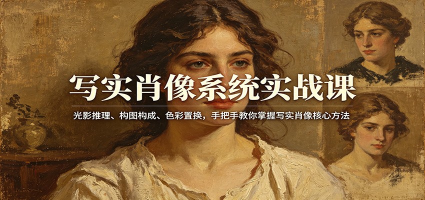写实肖像系统实战课：光影推理、构图构成、色彩置换，手把手教你掌握写实肖像核心方法-九节课