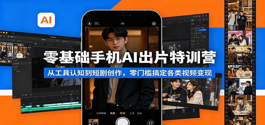 零基础手机AI出片特训营：从工具认知到短剧创作，零门槛搞定各类视频变现-九节课