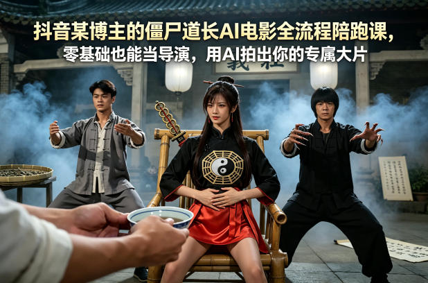 抖音某博主的僵尸道长AI电影全流程陪跑课，零基础也能当导演，用AI拍出你的专属大片-九节课