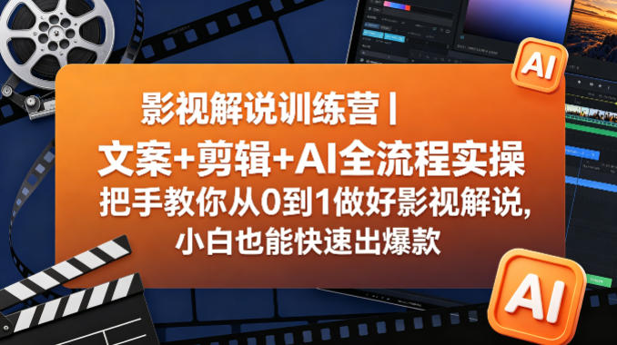 影视解说训练营｜文案+剪辑+AI全流程实操，把手教你从0到1做好影视解说，小白也能快速出爆款-九节课