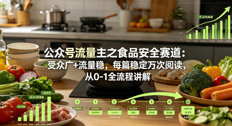 公众号流量主之食品安全赛道，受众广+流量稳，每篇作品稳定万次阅读，从0-1全流程讲解-九节课