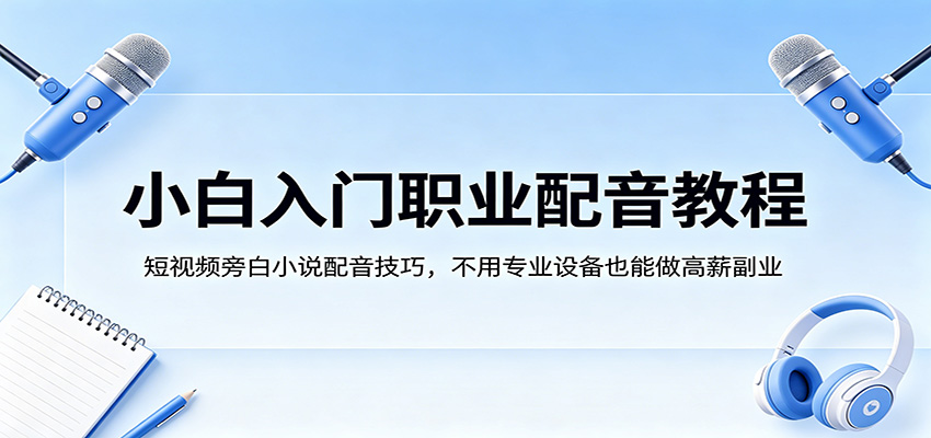 小白入门职业配音教程，短视频旁白小说配音技巧，不用专业设备也能做高薪副业-九节课