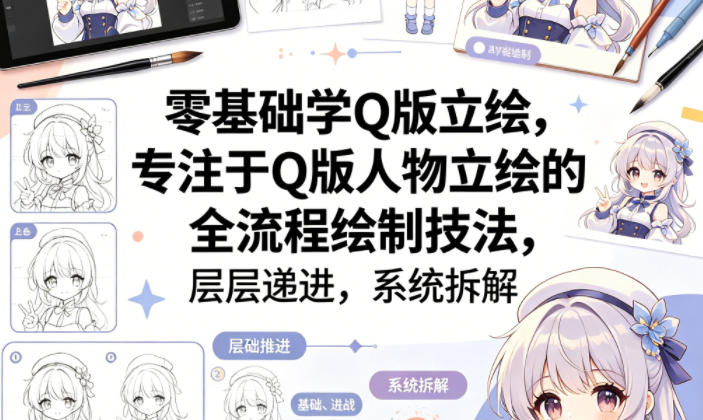 零基础学Q版立绘，专注于Q版人物立绘的全流程绘制技法，层层递进，系统拆解-九节课