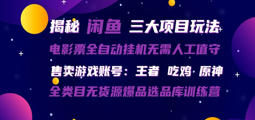 闲鱼三种玩法 全自动电影票 售卖游戏账号 爆品选品库训练营-九节课
