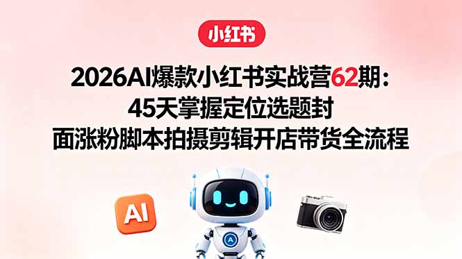（18606期）2026AI爆款小红书实战营62期：45天掌握定位选题封面涨粉脚本拍摄剪辑开店带货全流程-九节课