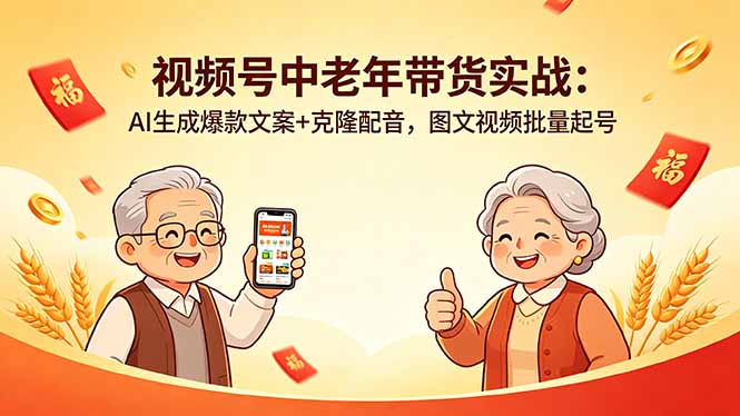 （18396期）视频号中老年带货实战：AI生成爆款文案+克隆配音，图文视频批量起号-九节课