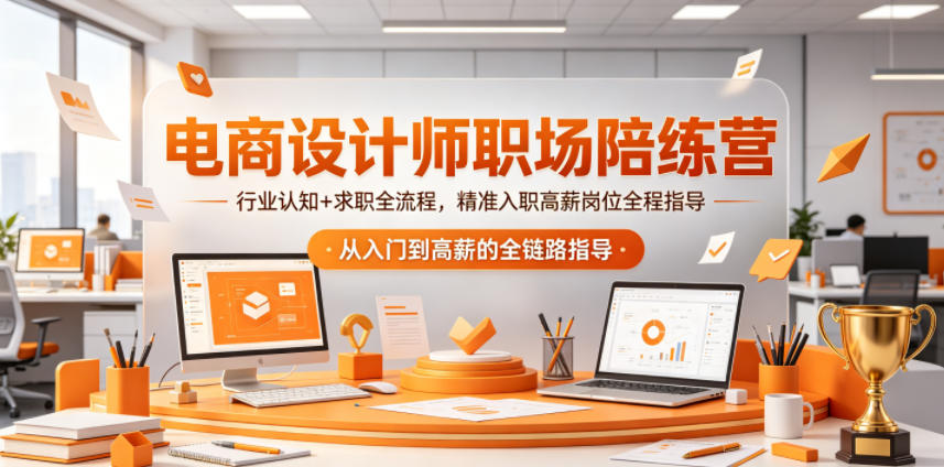 电商设计师职场陪练营，行业认知+求职全流程，精准入职高薪岗位全程指导-九节课
